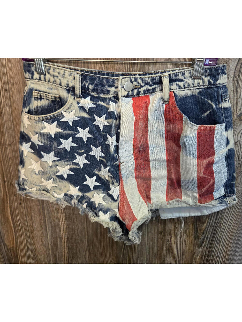 Bibi USA Flag Cut Off Denim Jean Shorts Size Med (28x2) 90s Retro High Rise